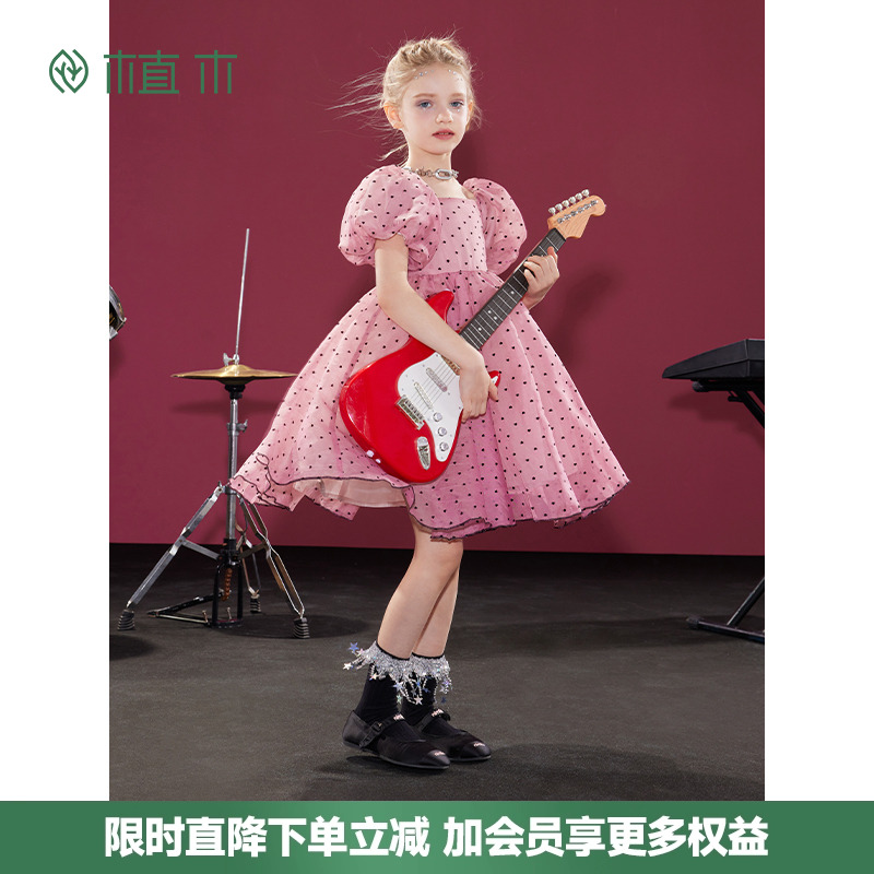 植木童装女童裙子2025夏季新款中大童植绒公主裙蓬蓬裙儿童连衣裙