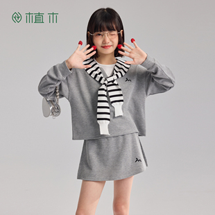 植木【免搭方程式】女童休闲套装男童上衣假两件2026春夏新款童装