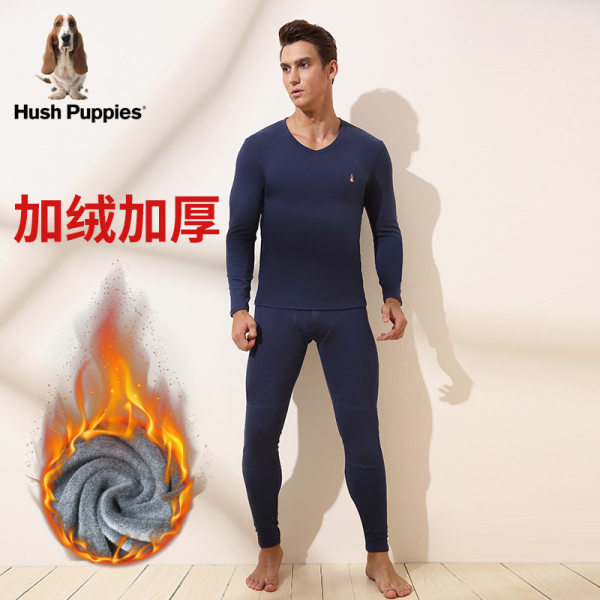 Hush Puppies 暇步士 加绒加厚保暖 男式内衣套装 秋衣秋裤 优惠券折后¥189包邮(¥499-310)圆领/V领多色可选