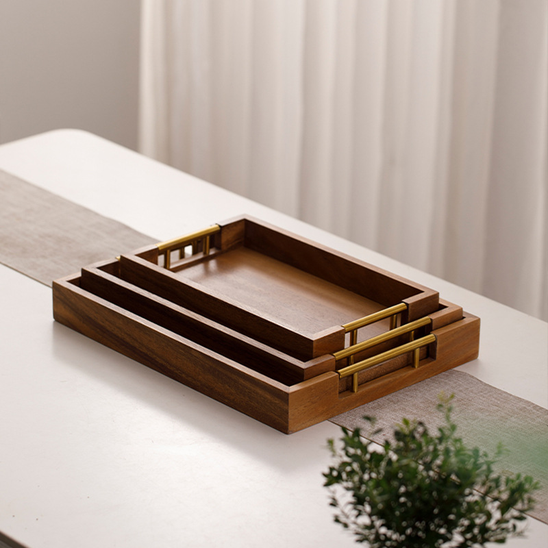 长方形带提手金属托盘现代家用客厅茶几茶杯餐具托盘收纳盘水果糕