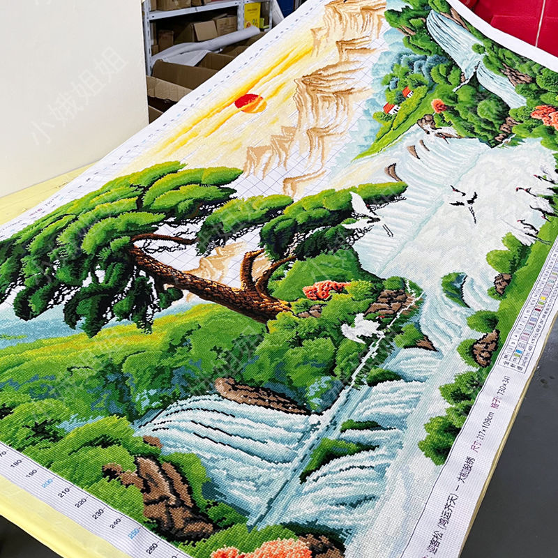 迎客松十字绣成品不带框纯手工出十字绣成品