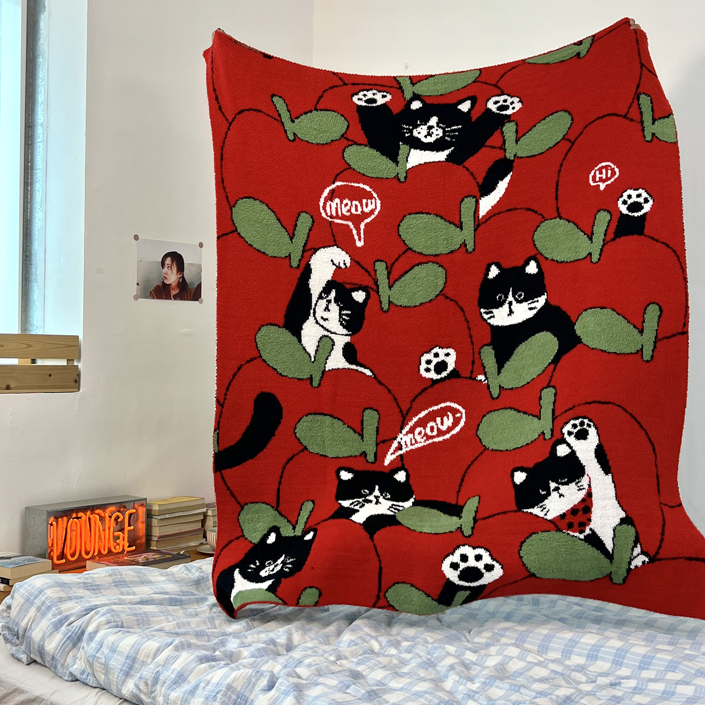 GALA牛奶猫加厚半边绒毯子办公室午睡毯沙发盖毯毛毯柔软亲肤A类