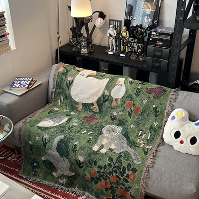可爱猫咪沙发毯子单人韩式ins风床头挂布盖巾床上盖毯墙面挂毯画