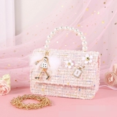 女童包包2021小香风时尚 天使珍珠手提小包单肩斜跨两用链条零钱包