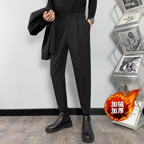 魔术贴马丁靴束脚西裤男秋冬九分西装裤高级百搭休闲裤宽松哈伦裤