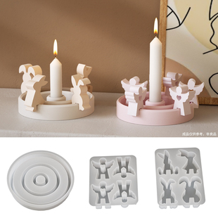 四连兔子立体动物插板石膏摆件复活节滴胶diy4连天使烛台蛋糕模具