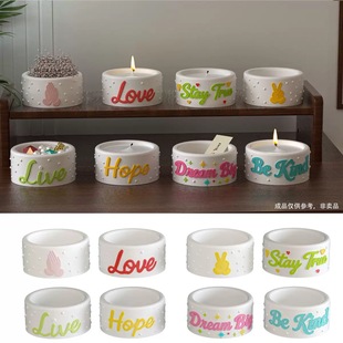 怒推新品浮雕英文love live祈祷波点四连烛台蜡烛杯石膏硅胶模具