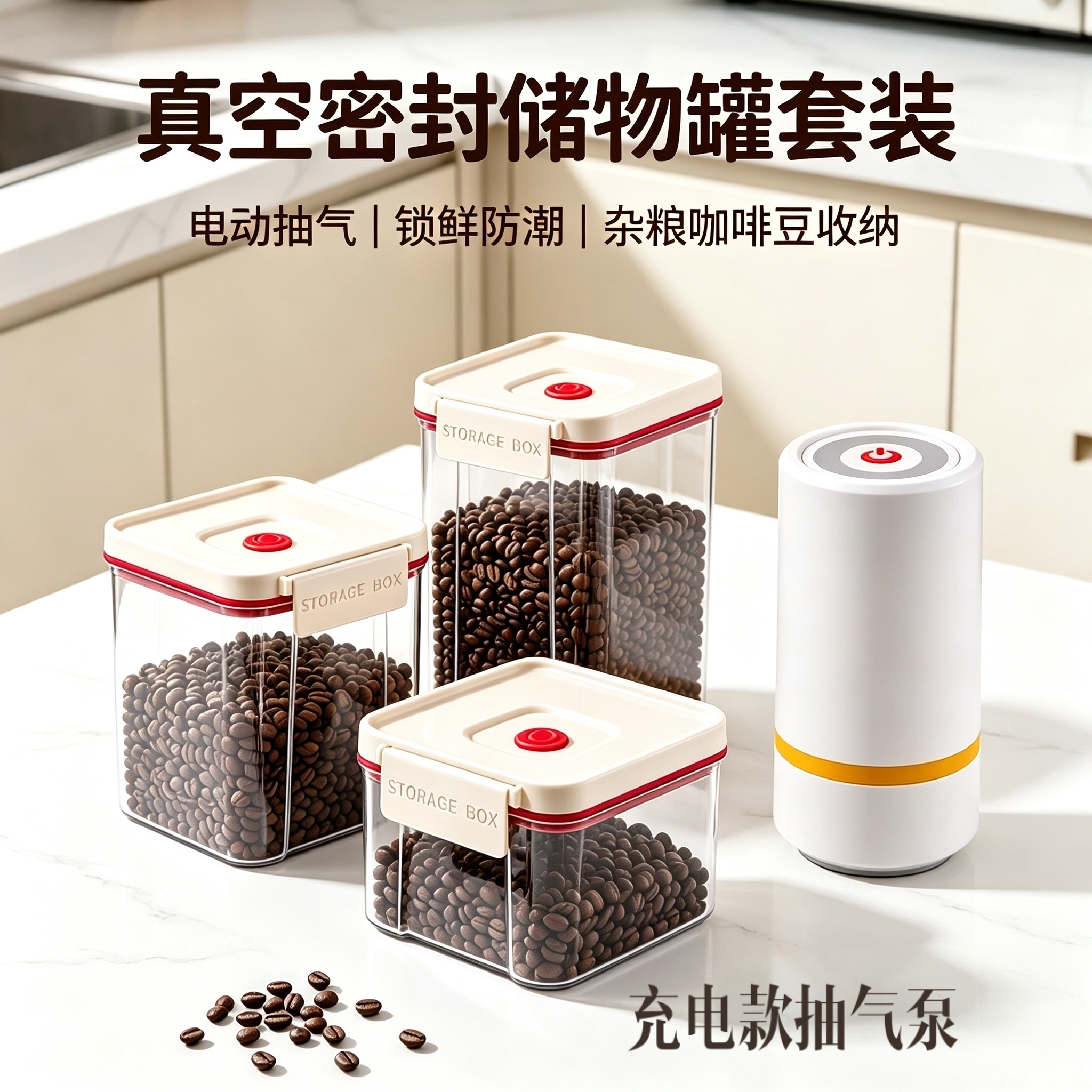 电动抽真空密封罐咖啡豆储物罐家用果粉杂粮大豆防潮大容量收纳罐