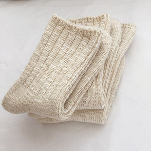 Fooka 风米色大肚竹节纱粗支双针长袜 原色棉纱中筒袜复古短袜工装