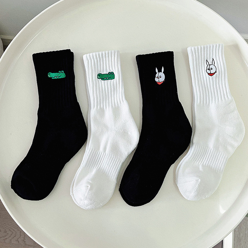 fooka 加厚毛巾底兔子鳄鱼刺绣中筒袜秋冬中筒袜男女长袜