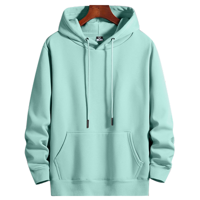 连帽卫衣男春秋冬纯色运动大码休闲加绒帽衫男女情侣装外套浅绿色