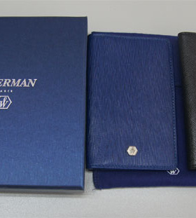 威迪文WATERMAN牛皮名片包卡包十字纹黑色蓝色