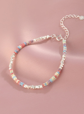 日本gentle motto彩色碎银子银手链女生高级感手串夏季彩虹氧化