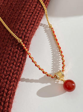 日本gentle motto新年红色玛瑙小蛮腰项链女配饰夏季毛衣链轻奢