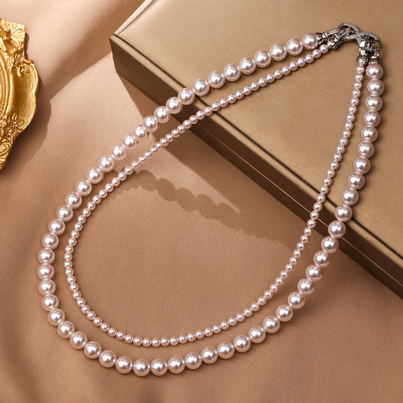 日本gentle motto玫瑰紫双层珍珠项链配饰女简约叠戴高级感锁骨