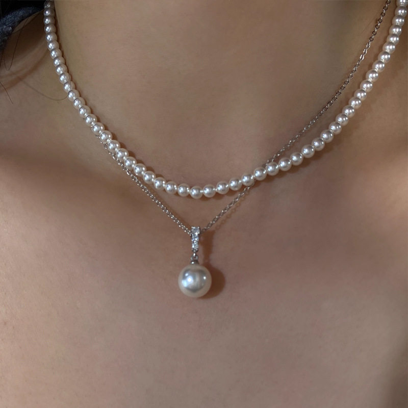 日本gentle mottos925银珍珠项链女生高级感百搭锁骨链双层新