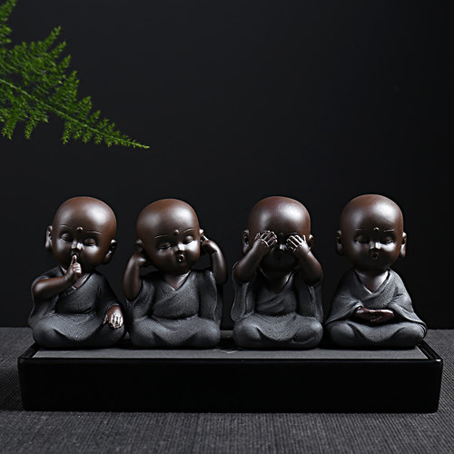 陶瓷人物四不小和尚禅意茶宠摆件