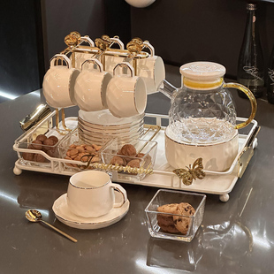 轻奢陶瓷水杯套装 家用客厅待客喝水杯子水壶茶具茶杯水具结婚陪嫁