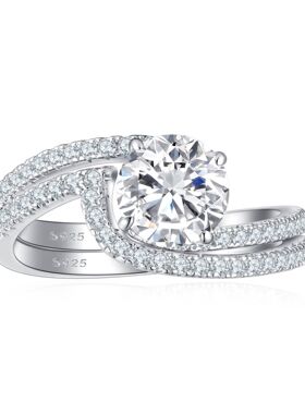 欧美畅销纯银锆石純银套戒组合7*7mm戒指套装银戒925 Silver ring