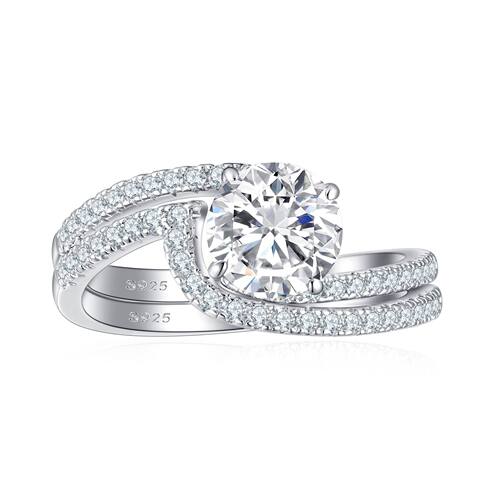 欧美畅销纯银锆石純银套戒组合7*7mm戒指套装银戒925 Silver ring