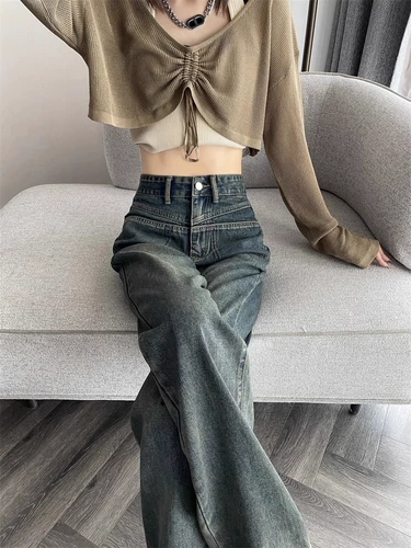 Осенние джинсы, штаны, флисовые леггинсы, коллекция 2023, оверсайз, подходит для подростков, свободный прямой крой