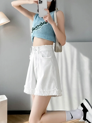 Белая джинсовая юбка, летние шорты, бежевые штаны, свободный прямой крой, А-силуэт