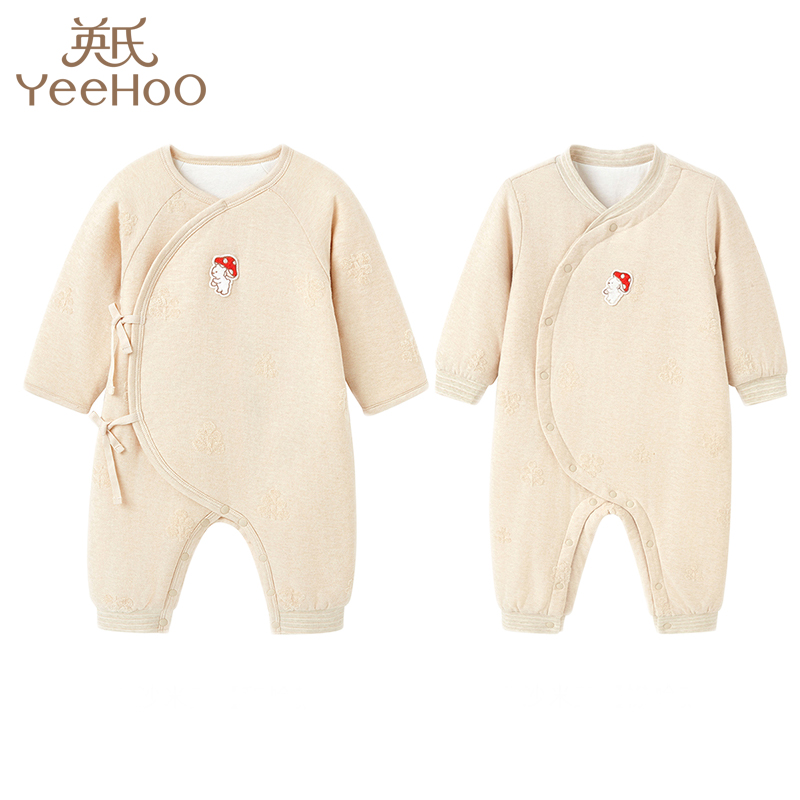 英氏系带夹棉有机棉冬款连体衣