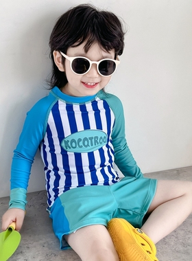 新款韩版儿童泳衣男童分体长袖防晒速干男孩游泳衣中小童洋气泳装
