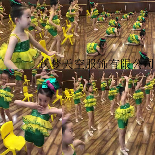 六一儿童我爱吃蔬菜演出服绿色亮片吊带蓬蓬裙幼儿纱裙舞台表演服