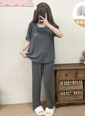 慵懒夏季蝴蝶结短袖长裤睡衣女款