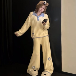 可外穿睡衣女半边绒秋冬学院风休闲ins高级感保暖宽松家居服套装