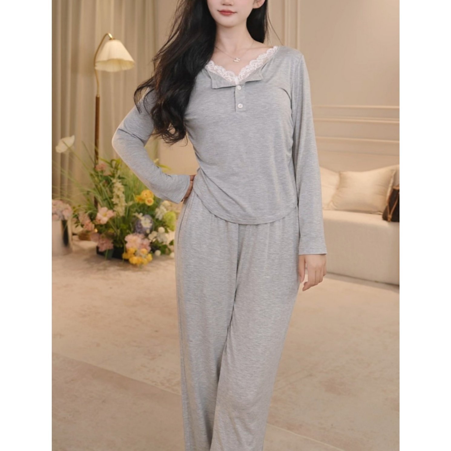 带胸垫莫代尔睡衣女款春秋夏季长袖家居服2026新款休闲假两件套装,女士内衣/男士内衣/家居服,睡衣/家居服套装,淘宝优惠券,粉丝福利购,淘宝优惠卷