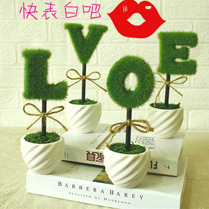 仿真绿植物盆景创意love字母花卉绿植盆栽套装客厅家居装饰品摆件