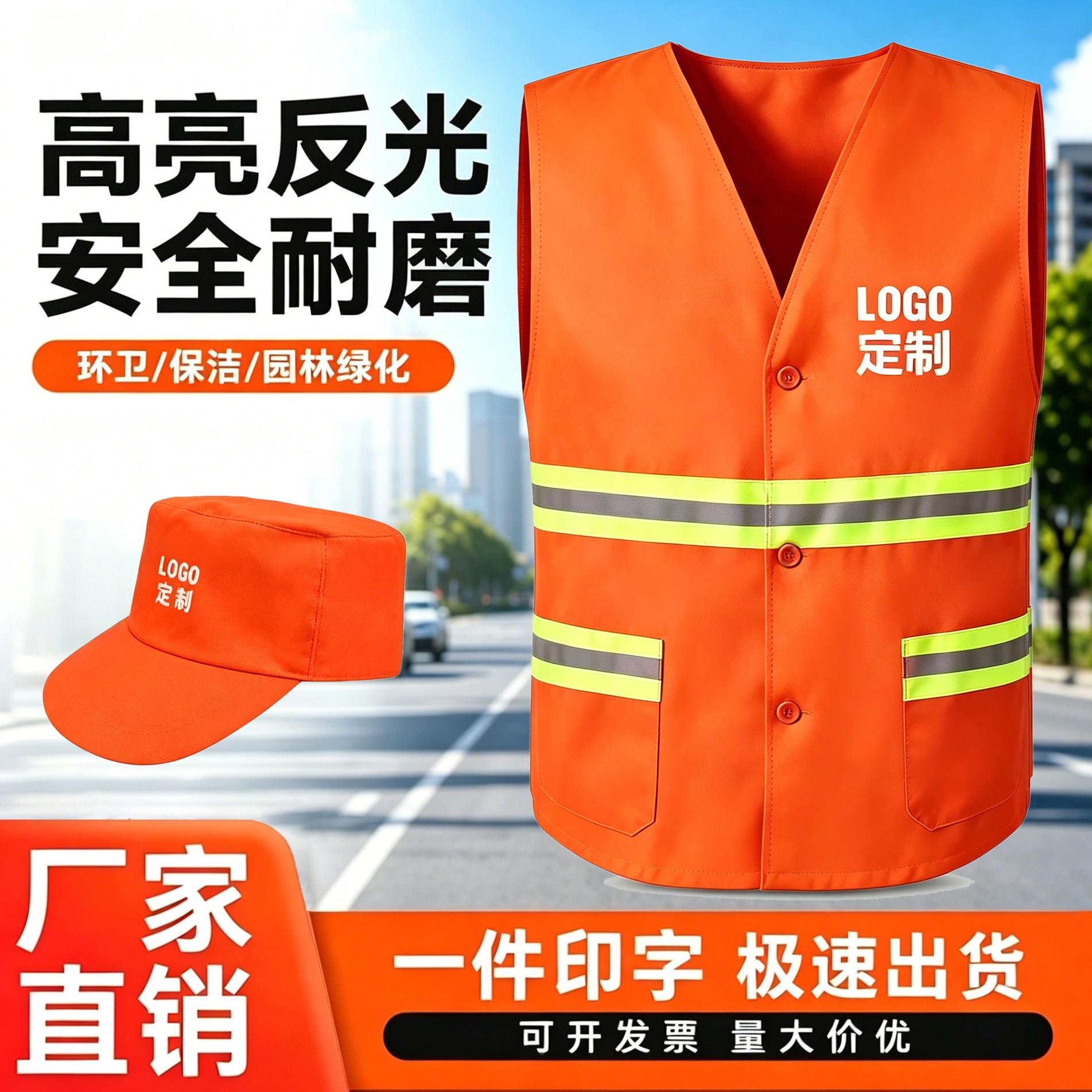 环卫工人马甲环卫专用帽子防晒遮阳帽定制反光工作服保洁园林绿化