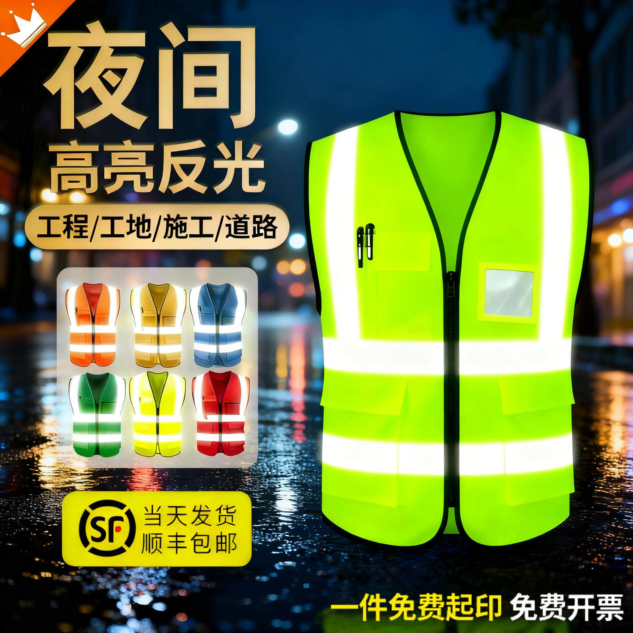 反光背心 绿化环卫马甲汽车审车反光衣多口袋建筑马甲安全服