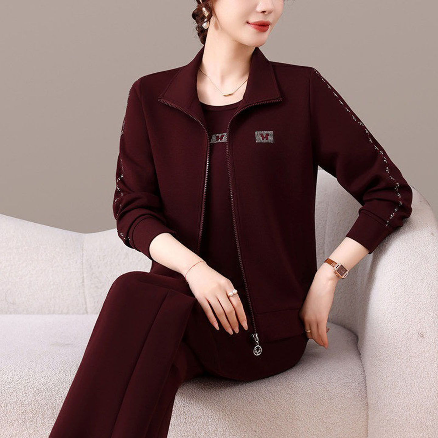 高端运动套装女春秋季洋气减龄中老年妈妈装棉质休闲服三件套秋装