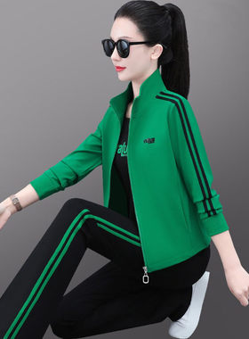 高端休闲运动服套装女士春秋季新款中年卫衣开衫妈妈装三件套秋装