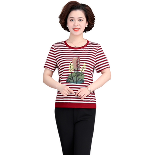 中年妈妈夏装洋气短袖t恤中老年女装夏季纯棉衣服运动套装女大码