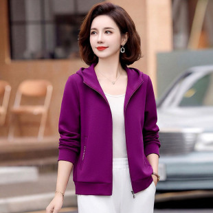 连帽宽松上衣春装 纯色外衣妈妈装 时尚 高端休闲外套女2026春秋新款