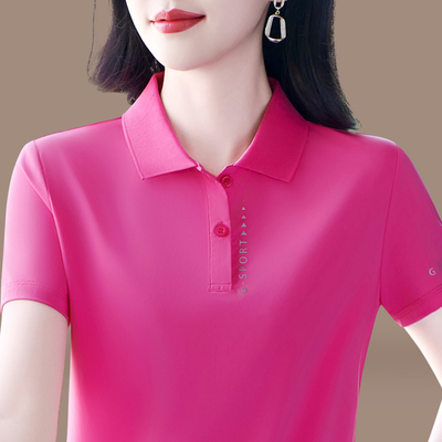 冰丝速干短袖t恤女夏季气质减龄妈妈polo衫纯色百搭翻领上衣薄款
