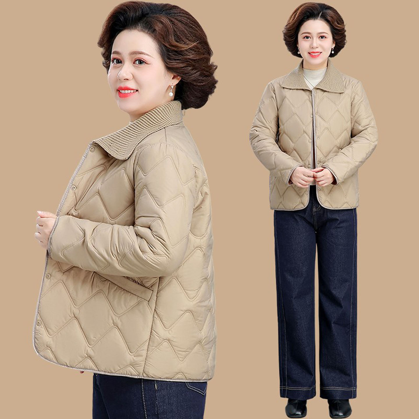 小个子妈妈冬装轻薄羽绒棉服洋气短款棉袄中老年人秋冬夹棉外套女
