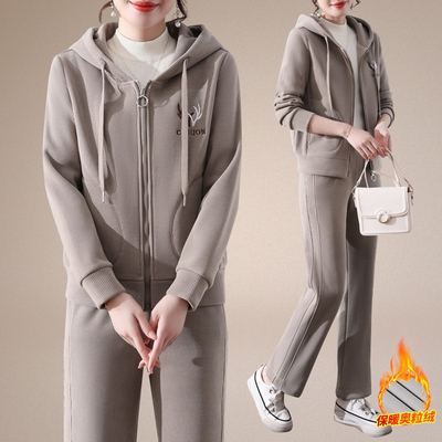 中年妈妈冬装外套时尚新款中老年人运动套装女秋冬加绒加厚两件套