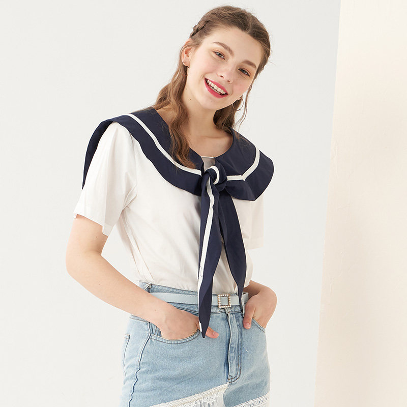 Time RoaD Tom Camino classic Sea-striped shirt Large lapel bow College wind T-shirt Short sleeved jacketin the Women's clothing/Boutique , Shirt  category - from Buy2taobao.com to provide professional Taobao agent buy service