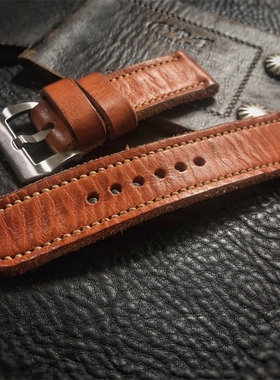 桔色栎木复古牛皮表带手工定制 适用于沛纳海等
