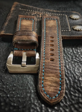 GF手工表带棕色复古做旧202426MM针扣适配沛纳海1312 1441 1661等