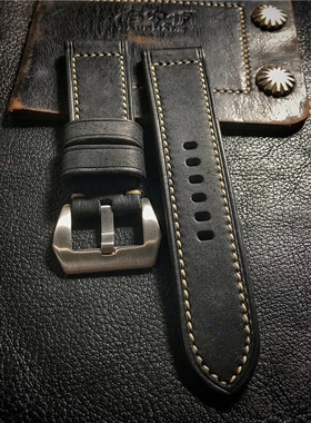 GF手工表带黑色意大利牛皮磨砂面 手工定制适用于沛纳海