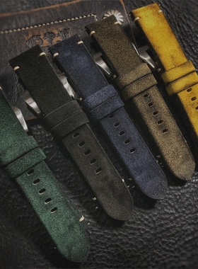 GF手工表带进口翻毛胎牛皮复古做旧适用于沛纳海精工大飞等