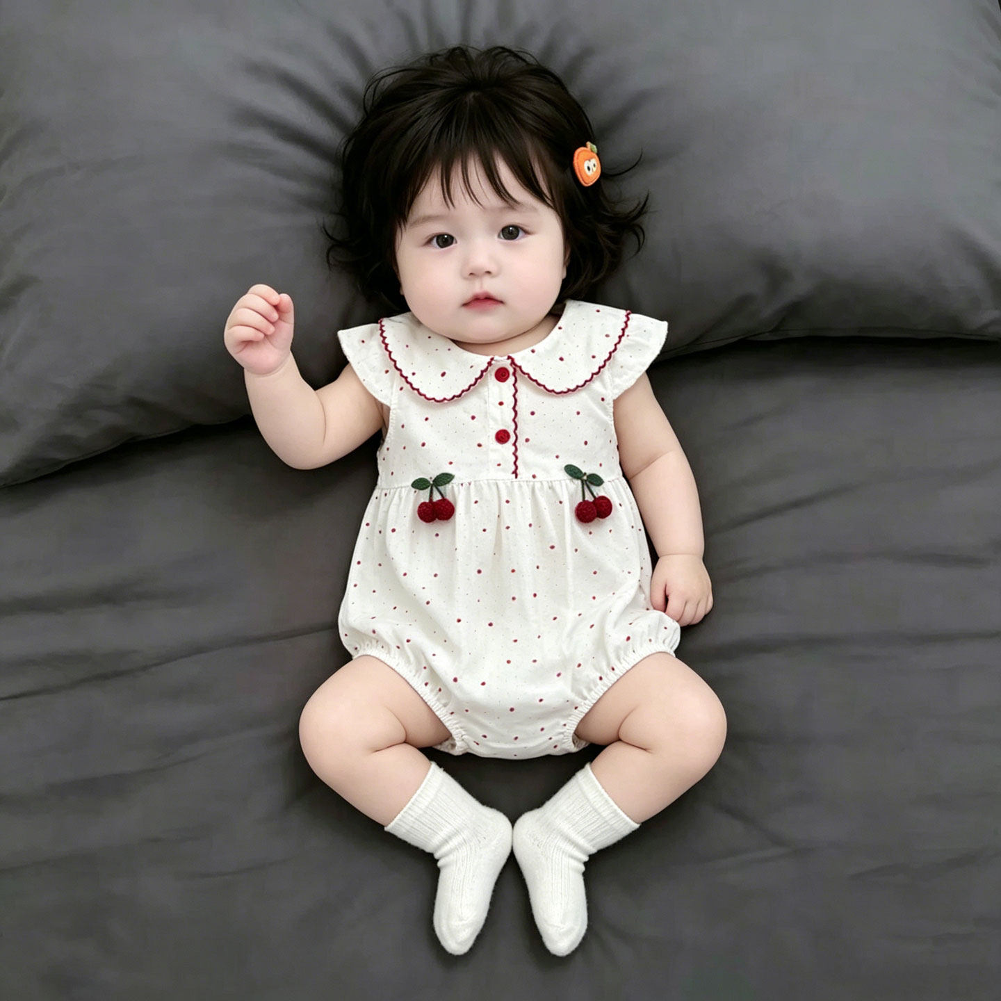 MOGUJ婴童连体衣2026夏季甜美可爱风婴幼儿包屁衣樱桃娃娃领爬服