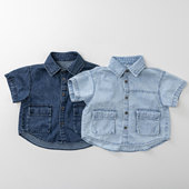 牛仔衬衫 MOGUJ小童衬衫 休闲男女童短袖 宝宝韩版 上衣 2026春夏新款