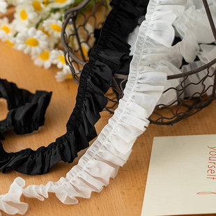 饰边 木耳带褶皱装 2.8cm弹力布木耳花边黑白色玩具发饰DIY服装 童装